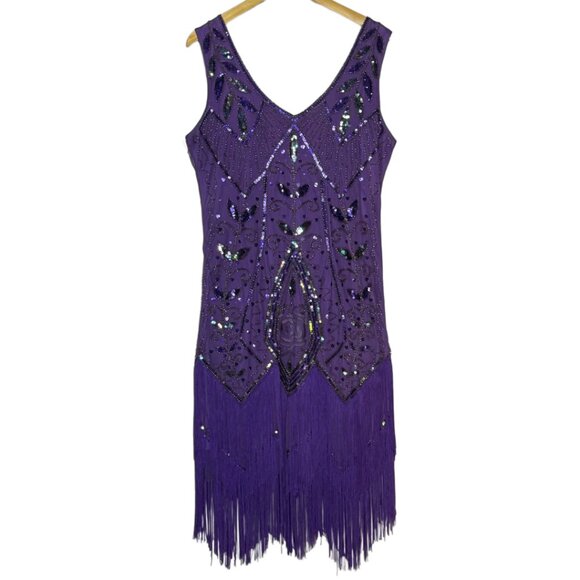 Metme Women’s 1920s Flapper Dress Roaring 20s Purple Size XXL - Picture 4 of 16
